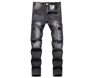HENGAO Men's Cargo Jeans Slim Fit Stretch Regular Fit Denim Pants, 8833 Black, 30