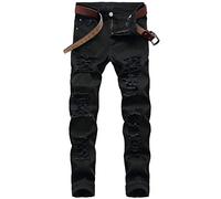 HENGAO Mens Destroyed Straight Fit Ripped Jeans Clothes - 30