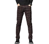 HENGAO Men's Regular Fit Plaid Chino Casual Pants - red - 36