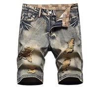 HENGAO Men's Ripped Jean Short Distressed Straight Fit Denim Shorts, 861, 38