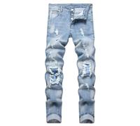 HENGAO Men's Ripped Jeans Slim Fit Stretch Straight Fit Denim Pants, 1162 Light Blue, 42