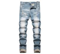 HENGAO Men's Ripped Jeans Slim Fit Stretch Straight Fit Denim Pants, 1171 Blue, 40