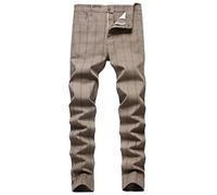 HENGAO Men's Straight Fit Plaid Chino Pants, A- Khaki, 34