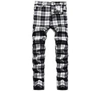 HENGAO Men's Straight Fit Plaid Chino Pants, T- Black White, 36