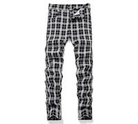 HENGAO Men's Straight Fit Plaid Chino Pants, T16- Black, 36