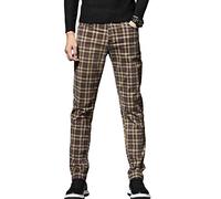 HENGAO Men's Stretch Tapered Plaids Jeans - - 36 Dark Khaki