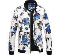 HENGAO Men's Stylish Floral Bomber Jacket, Jk9981-white, 38