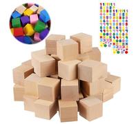 HENGBIRD 35 Pieces Oak Wood Wooden Cubes for Crafts, 3 x 3 x 3 cm, Includes 2 Number Stickers