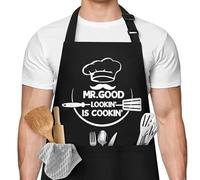 HENGBIRD Barbecue Apron for Men, Cooking Apron with 3 Pockets, Adjustable Cooking Apron, Waterproof Apron Black for Men, Funny Gifts for Dad, Grandpa, Birthday, Father's Day Gift, black,