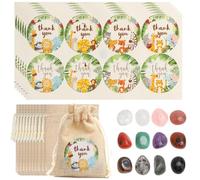 HENGBIRD Children's Lucky Stones Set of 12 Colourful Natural Gemstones with Jute Bag Animal Sticker DIY Birthday Party Bag Gift Magic Crystals for Treasure Hunt & Party Decoration