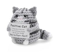 HENGBIRD Crochet Cat Lucky Charm - Positive Knitted Doll & Emotional Support Gift - Mini Cat 10 x 7 x 7 cm 60 g Handmade Decoration & Cat Gifts for Women