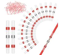 HENGBIRD Pack of 100 Solder Connectors with Heat Shrink Tubing Waterproof Shrink Connectors Red Crimp Connector for Automotive Electronics Industry (Awg 22-18, 0.5-1.0 m²)
