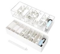 HENGBIRD Pack of 2 Small Cable Organiser, Cable Box White with 7 Cable Ties, 26 x 9 x 5.7 cm Cable Storage Box, Cable Organiser, Cable Organiser Box for Headphones Chargers (White, Transparent)