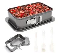 HENGBIRD Rectangle Cake Tin with Springform Lock Non-Stick Traybake Tin with 3 Silicone Spatulas Cheesecake Baking Pan for Brownie Tiramisu Oblong Cakes Gift Set for Home Use
