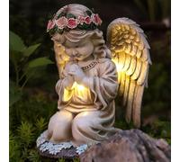 HENGBIRD Solar Angel Garden Figures, Solar Lantern Garden Figures, Gifts for Women, Grave Decoration, Weatherproof Cemetery Garden Decoration, Fairy Angel Sculpture Decoration, Lawn, Yard, Patio,