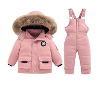 HengBo LED Baby Snowsuit 2-Piece Toddler Snowsuit Puffer Down Jacket & Snow Bib Pants for Boys Girls 1-5T Winter Ski Suit Kids Coat Clothing for Outdoor Snow Activities