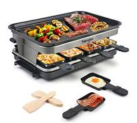 Hengbo Raclette Grill 8 Person Raclette Machine 8 Mini Non Stick Pan for Raclette Cheese Dishes Cooking Party Kitchen Appliances Health Electric Grill Indoor 1 Steak Pan 4 Wooden Spatula, 1500W