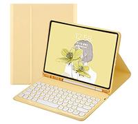 HENGHUI 2022 iPad Pro 12.9 inch Keyboard Case Cute Round Key Color Keyboard iPad Pro 12.9" 6th 5th 4th 3rd Generation Wireless Detachable BT Keyboard Cover with Pencil Holder (Yellow)