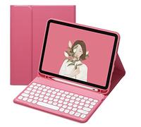 HENGHUI 2022 New iPad 10th Generation 10.9" Keyboard Case Cute Round Key Color Keyboard Wireless Detachable BT Keyboard Cover for iPad 10 10.9-inch (Dark Pink)