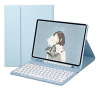 HENGHUI Keyboard Case for Galaxy Tab S9 FE 10.9 inch/Tab S9 11 inch/Tab S8 11"/Tab S7 11" Detachable Magnetic Color Keyboard Cover Cute Round Key,SkyBlue