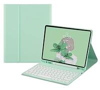 HENGHUI Keyboard Case for Galaxy Tab S9 FE 10.9 inch/Tab S9 11 inch/Tab S8 11"/Tab S7 11" Detachable Magnetic Color Keyboard Cover Cute Round Key,MintGreen