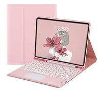 HENGHUI Touch Keyboard Case for Galaxy Tab S9 FE 10.9"/S9 11"/S8 11"/S7 11" Keyboard Case with Touchpad Detachable Keyboard Cute Round Key Color Keyboard Cover,Pink