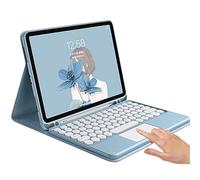 HENGHUI Touch Keyboard Case for Galaxy Tab S9 FE 10.9"/S9 11"/S8 11"/S7 11" Keyboard Case with Touchpad Detachable Keyboard Cute Round Key Color Keyboard Cover,MistyBlue