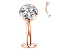 hengkaixuan 14G Floating Belly Button Ring G23 Titanium Belly Jewellery Disc Bottom Flat Back Navel Piercing Clear CZ Rose Gold Curved Barbell 14mm Internally Threaded Navel Ring