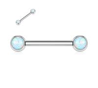 hengkaixuan 14G Nipple Barbell G23 Titanium Nipple Piercing Nipple Rings Threaded Silver Nipple Rings Nipple Bars with Opal Nipple Body Piercing Jewellery for Women 12mm