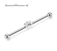 hengkaixuan 14G Silver Industrial Piercing Jewelry Barbell Earring - 38mm Long Scaffold with Replacement Balls