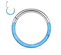 hengkaixuan 16G Blue Opal Nose Rings Septum Clicker 316L Surgical Steel Segment Helix Cartilage Earrings Hoop Daith Piercing Jewellery 8mm