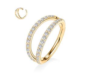 hengkaixuan 16G Cartilage Conch Hoop Gold 316L Surgical Steel Hinged Segment Seamless Clicker Ring Double Stacked CZ Lobe Hoop Earrings Nose Ring 12mm
