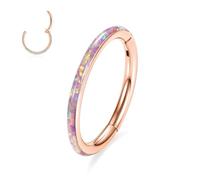 hengkaixuan 16G Conch Hoop Ring Septum Jewellery Seamless Clicker Ring Daith Earrings Surgical Steel Rook Tragus Conch Piercing Jewellery Small Hoop Earring Nose Ring Rose Gold 8mm Pink Opal
