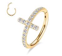 hengkaixuan 16G Cross Cartilage Earring Hoop Silver Surgical Steel Daith Helix Conch 10mm Earrings CZ Tragus Rook Earrings Septum Jewellery Nose Rings Silver Small Hoop Earring for Women Men