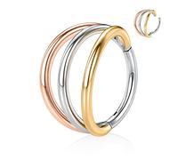 hengkaixuan 16G CZ Nose Rings 316L Triple Stacked Cartilage Earrings Conch Hoop Rings Septum Ear Cuff Helix Clicker Hinged Ring Unisex Lip Hoop Earrings Tragus Piercing Jewellery 10mm