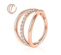 hengkaixuan 16G CZ Nose Rings 316L Triple Stacked CZ Cartilage Earrings Conch Hoop Rings Septum Ear Cuff Helix Clicker Hinged Ring Unisex Lip Hoop Earrings Tragus Piercing Jewellery 8mm Rose Gold