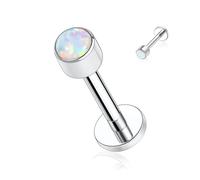 hengkaixuan 16G G23 Titanium Flat Back Labret Studs Internally Threaded Lip Studs Tragus Piercing 6mm Monroe Medusa Helix Lip Piercing Silver Lobe Cartilage Conch Earring Jewellery with Round Opal