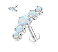 hengkaixuan 16G G23 Titanium Flat Back Labret Studs Internally Threaded Lip Studs Tragus Piercing 8mm Monroe Medusa Helix Lip Piercing Silver Lobe Cartilage Conch Earring Jewellery with 5 Round Opal