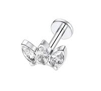 hengkaixuan 16G G23 Titanium Flat Back Labret Studs Internally Threaded Lip Studs Tragus Piercing Monroe Medusa Lip Piercing Silver Lobe Cartilage Conch Earrings Jewellery mm with Oval CZ