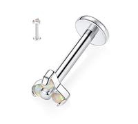 hengkaixuan 16G G23 Titanium Labret Studs Opal Push Back Labret 6mm Monroe Piercing Threadless Push-in Lip Studs Silver Helix Cartilage Tragus Conch Earring Women Girls Piercing Jewellery