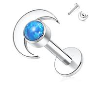 hengkaixuan 16G Labret Jewellery Titanium Studs Moon Shape Blue Opal Flatback Cartilage Stud Crystal Internally Threaded Ear Lobe Earring Lip Piercing Medusa Monroe Helix Tragus 6mm