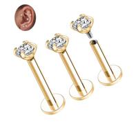 hengkaixuan 16G Labret Studs Titanium Cartilage Earring Internally Threaded Helix Earrings Gold Labret Jewellery Flat Back Lip Studs Lobe Earring with 4 mm CZ Monroe Medusa Ring Conch Lip Jewellery