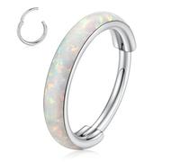 hengkaixuan 16G Nose Hoop Ring Surgical Steel Conch Piercing Jewellery Silver White Opal Cartilage Helix Earring Lip Piercing Septum Ring Lobe Hoop Earring 8 mm