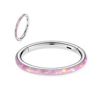 hengkaixuan 16G opal Pink 316L Surgical Steel Clicker Segment Seamless Hoop Nose Septum Ring Unisex Cartilage Hoop Earrings Conch Helix Piercing 8mm