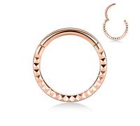 Hengkaixuan 16G Septum Clicker Ring - Conch Hoop Earring, Daith Jewellery, Surgical Steel Rook Tragus Cartilage Piercing - Front Pyramid Seamless Clicker 6mm Rose Gold