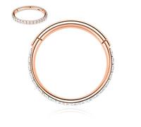 hengkaixuan 16G Septum Clicker Ring Daith Earrings Conch Jewellery Seamless Clicker Ring Surgical Steel Rook Tragus Conch Piercing Jewellery Small Hoop Earring Nose Ring Rose Gold 9mm Clear CZ