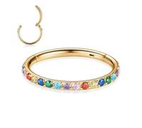 hengkaixuan 16G Septum Clicker Ring Daith Earrings Conch Jewellery Seamless Clicker Ring Surgical Steel Rook Tragus Conch Piercing Jewellery Small Hoop Earring Nose Ring Gold 10mm Rainbow CZ