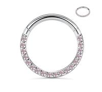 hengkaixuan 16G Septum Jewellery Daith Clicker Ring Conch Hoop Seamless Clicker Ring Surgical Steel Rook Tragus Conch Piercing Jewellry Small Hoop Earring Nose Ring Hoop Silver 8mm Clear Pink CZ