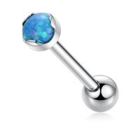 hengkaixuan 16G Tongue Ring Blue Opal Tongue Jewelry 18mm Internally Threaded Cartilage Earring Helix Conch Tragus Labret Stud G23 Titanium Straight Barbell for Unisex