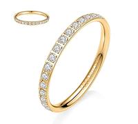 hengkaixuan 2mm Women Titanium Eternity Ring Engagement Band Gold Full Cubic Zirconia Anniversary Wedding Ring Wedding Band Stackable Ring Memoir Ring for Women Men Girls Size 6.5